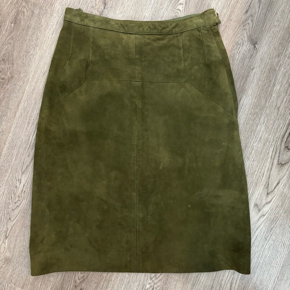 VTG No Label or Tags Olive Green Suede Leather Pencil Skirt - Picture 4 of 12